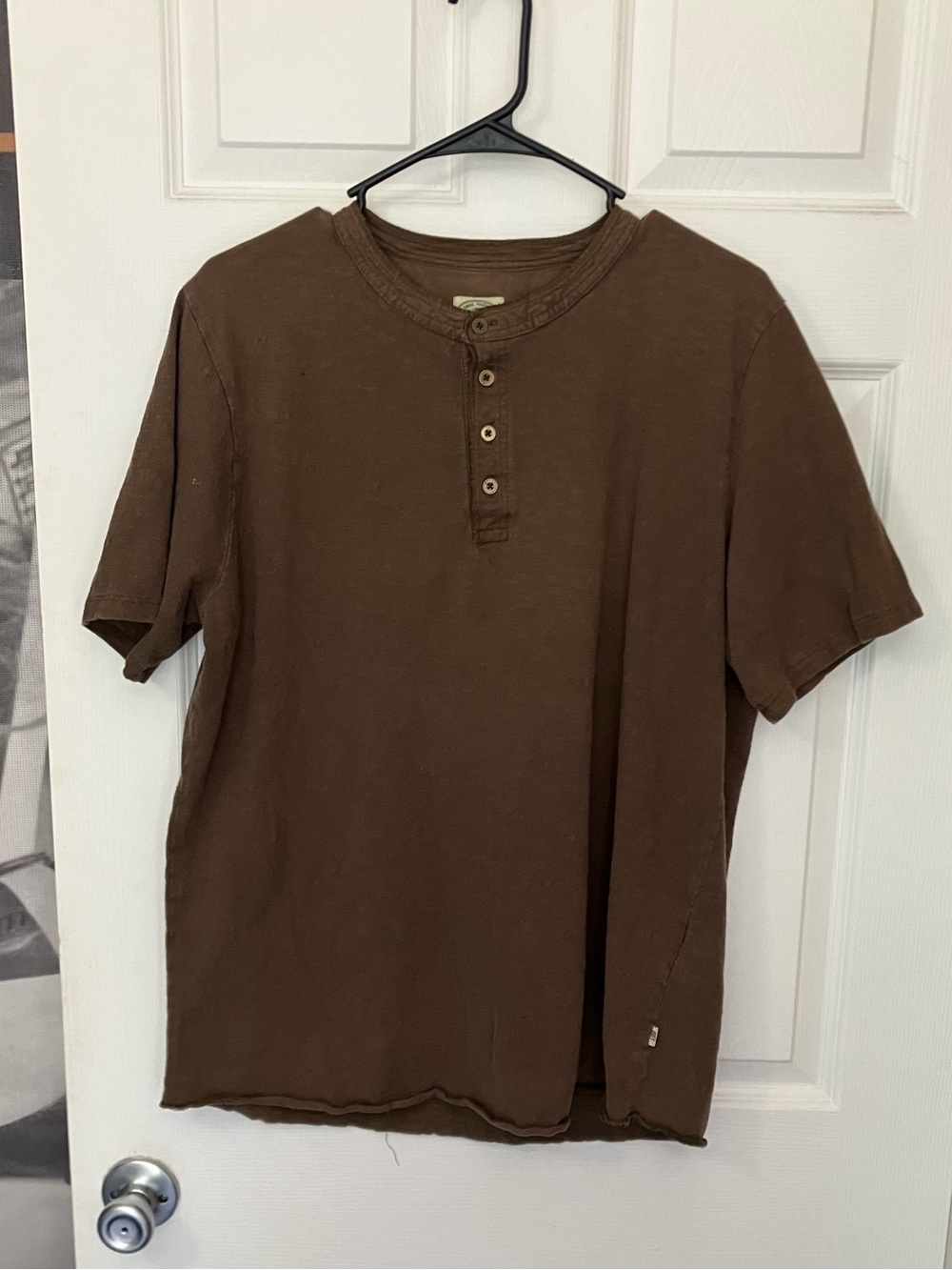 OBEY Henley Shirt Mens Brown Tan Large L Button Front